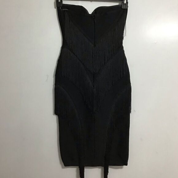 ATHINA Black Bandage Strapless Fringe Mini Dress New Size Small - Picture 9 of 9